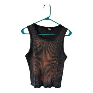 Bleach Dyed H&M Divided Ribbed Tank Top Grunge Distressed Upcycled L